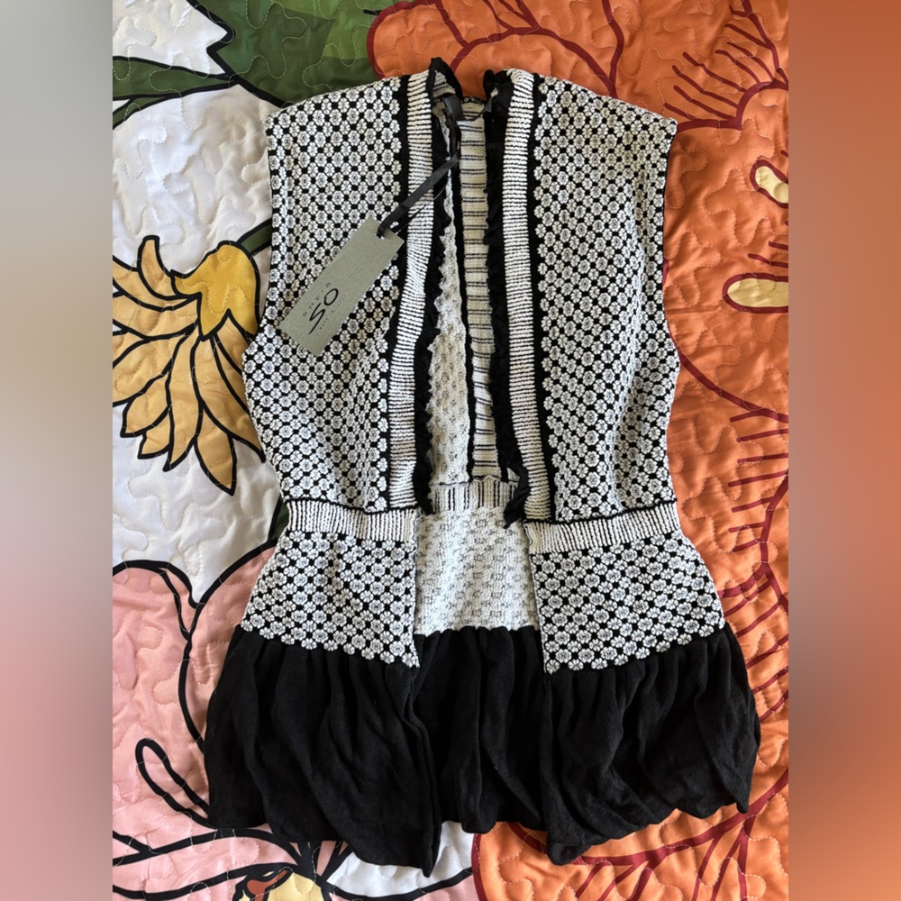SHEIS Black and White Knit Cardigan